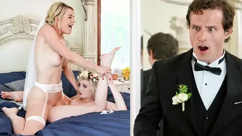 The groom catches the wifey tribbing a lezzie