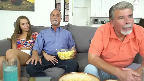 Teenage taunts astonished father's mate by fumbling his stiffy