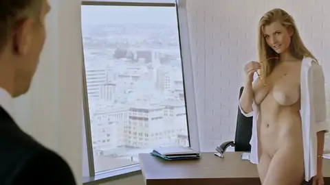 Ultra-Uber-cute ash-blonde with blue eyes gets facialized in her office