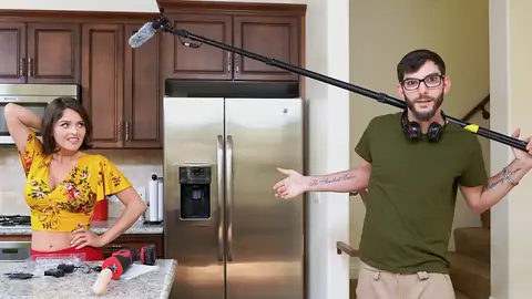 Preparing to poke the black-haired stunner with a machine