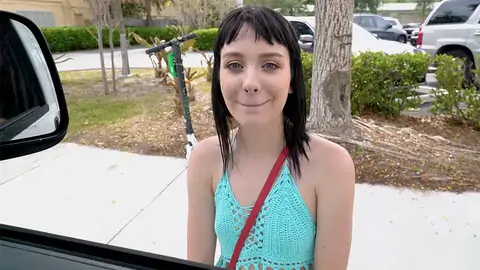 Ultra-Adorable teen is showcasing her lil' cupcakes to the driver