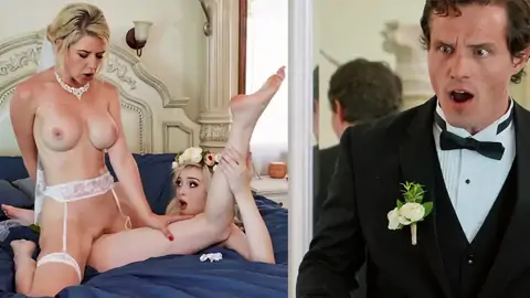 The groom catches the wife scissoring a lesbian