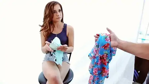 Kharlie Stone wearing lingerie and conversing to the dude