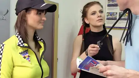 Teenage whips him while he fucks ginger-haired at the driving school