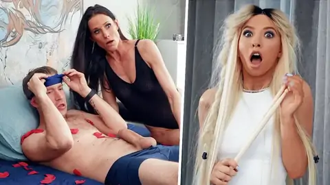 Blindfolded fellow getting a mitt-job by Kenzie Reeves