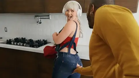 BIG BLACK COCK is fucking bodacious platinum-ash-blond bi-curious-atch in the kitchen